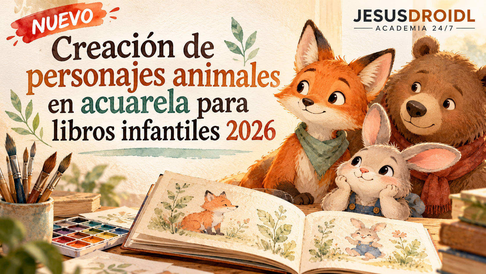 Creación de personajes animales en acuarela para libros infantiles 2026