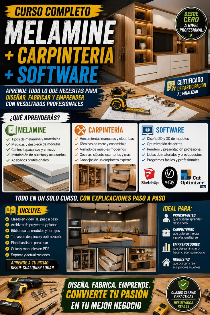 Curso completo: Melamine + carpintería + software