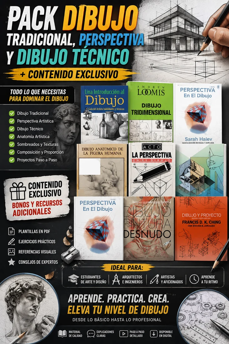 Pack de dibujo tradicional, perspectiva y dibujo técnico