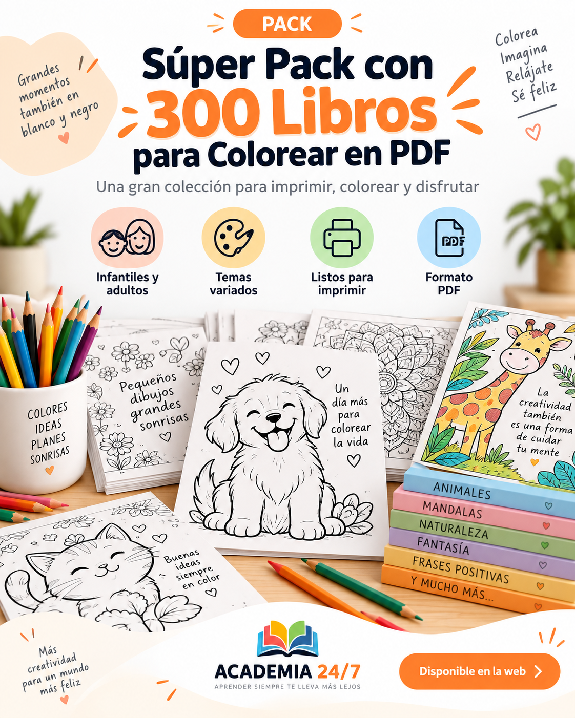 Súper Pack con 300 Libros para Colorear en PDF
