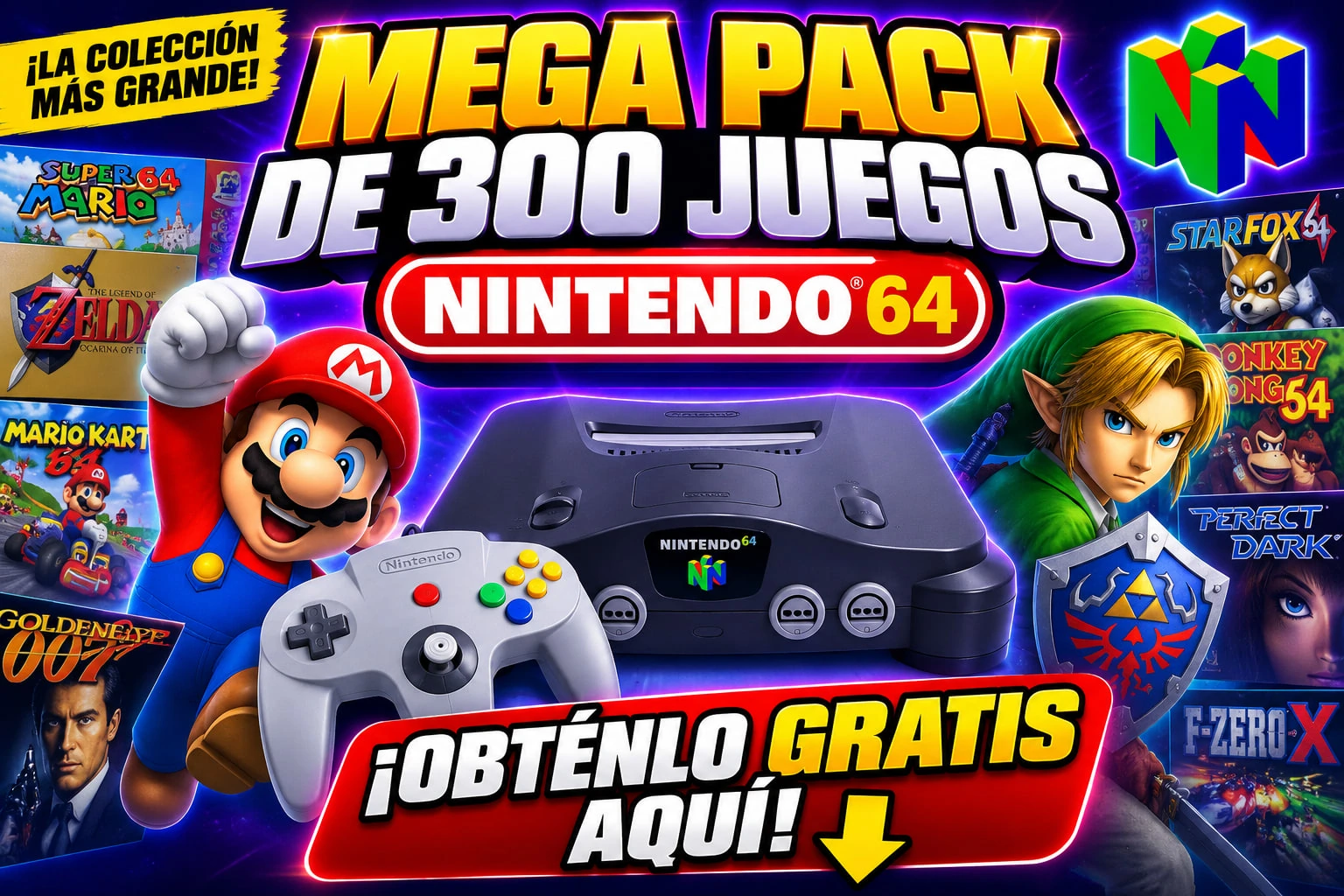 MEGA PACK DE 300 JUEGOS DE NINTENDO 64 + HACK ROMS + PORTS