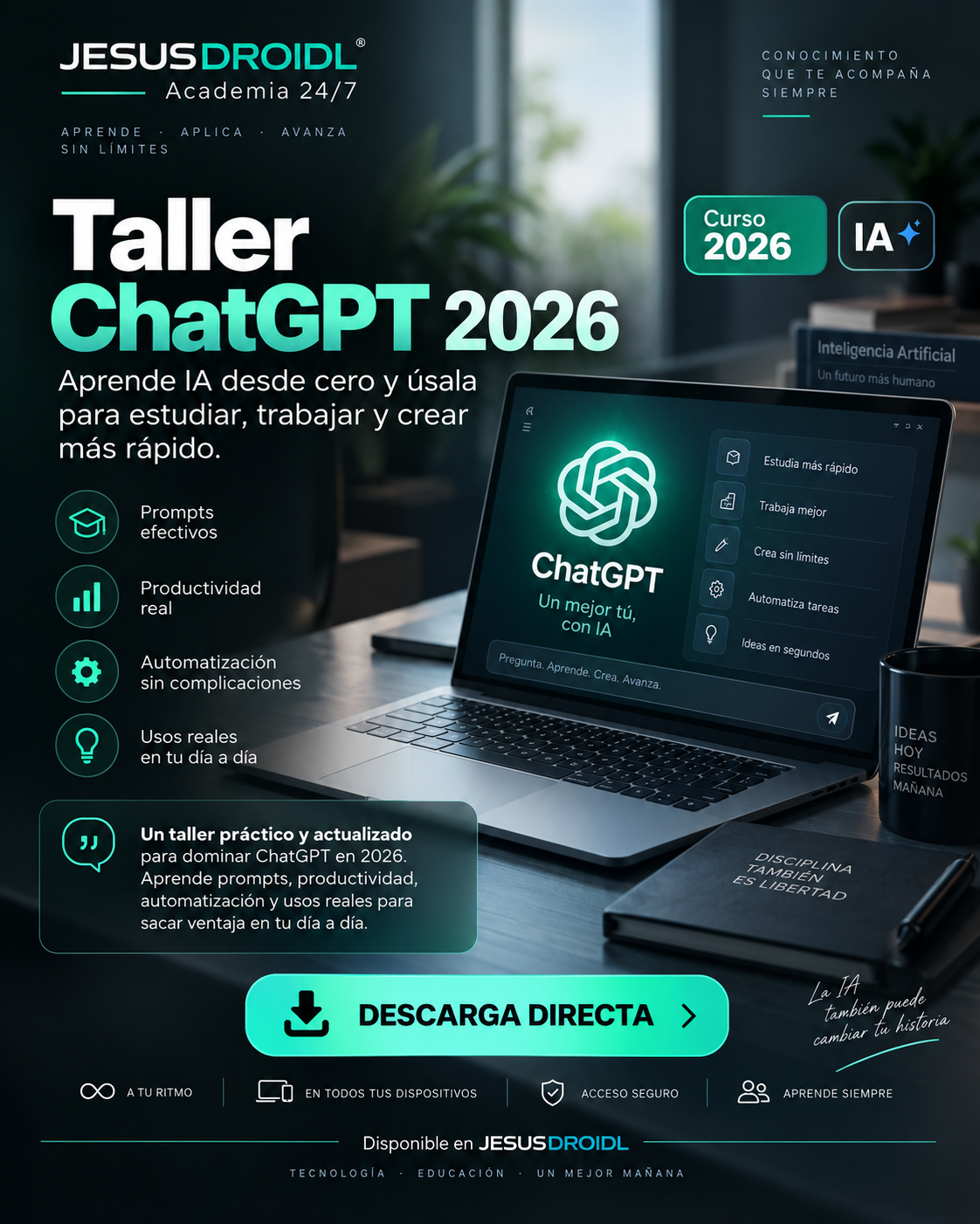 Taller ChatGPT 2026: Aprende IA desde cero y úsala en tu vida real
