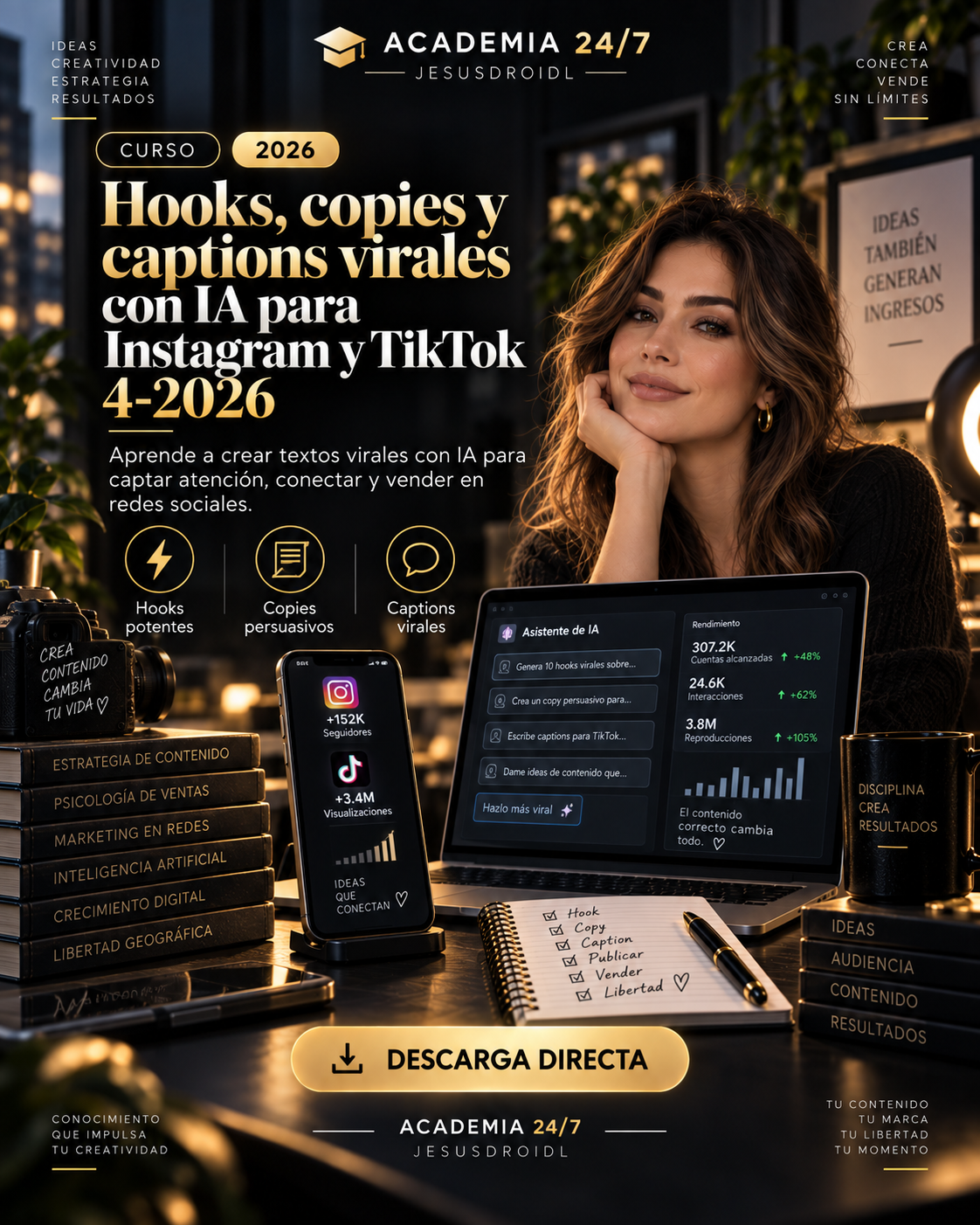 Hooks, copies y captions virales con IA para Instagram y TikTok 4-2026