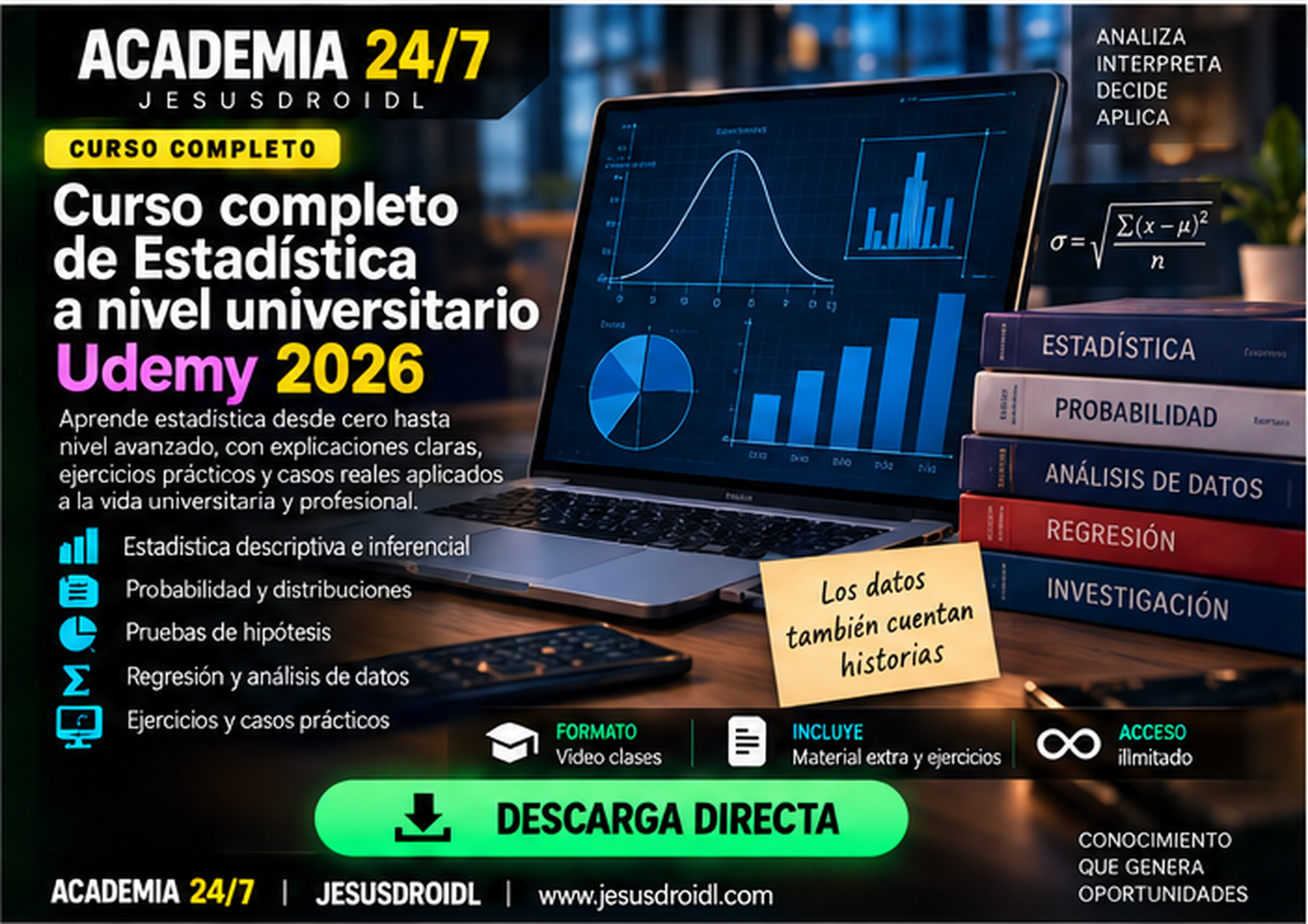 Curso completo de Estadística a nivel universitario - Udemy 2026