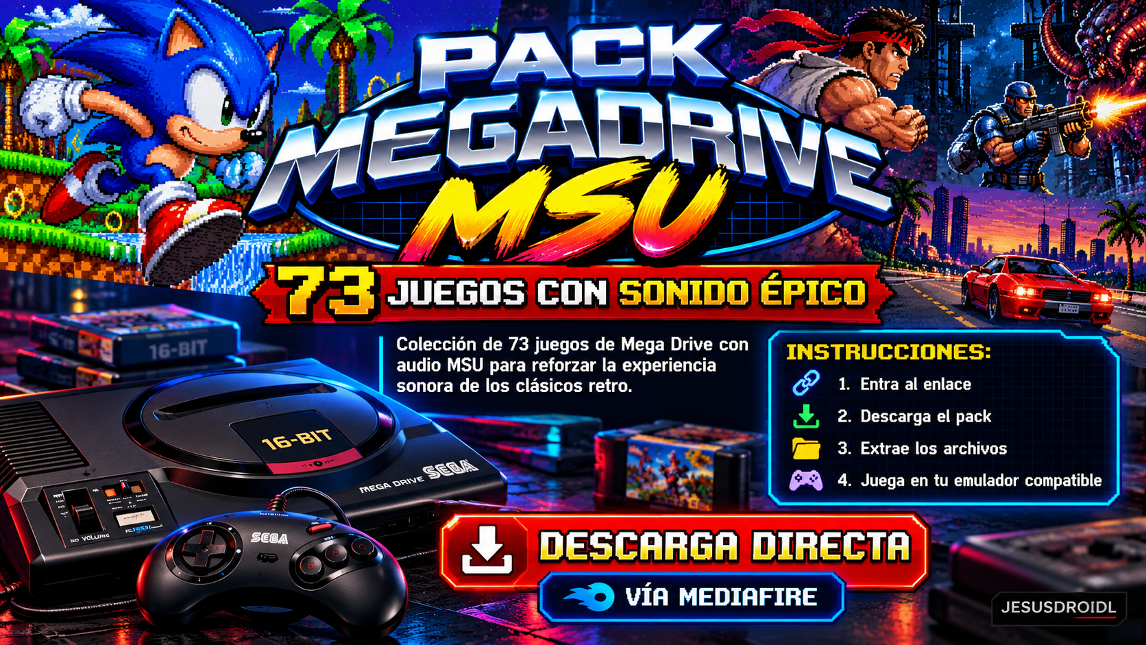 PACK MEGADRIVE MSU — 73 JUEGOS CON SONIDO ÉPICO