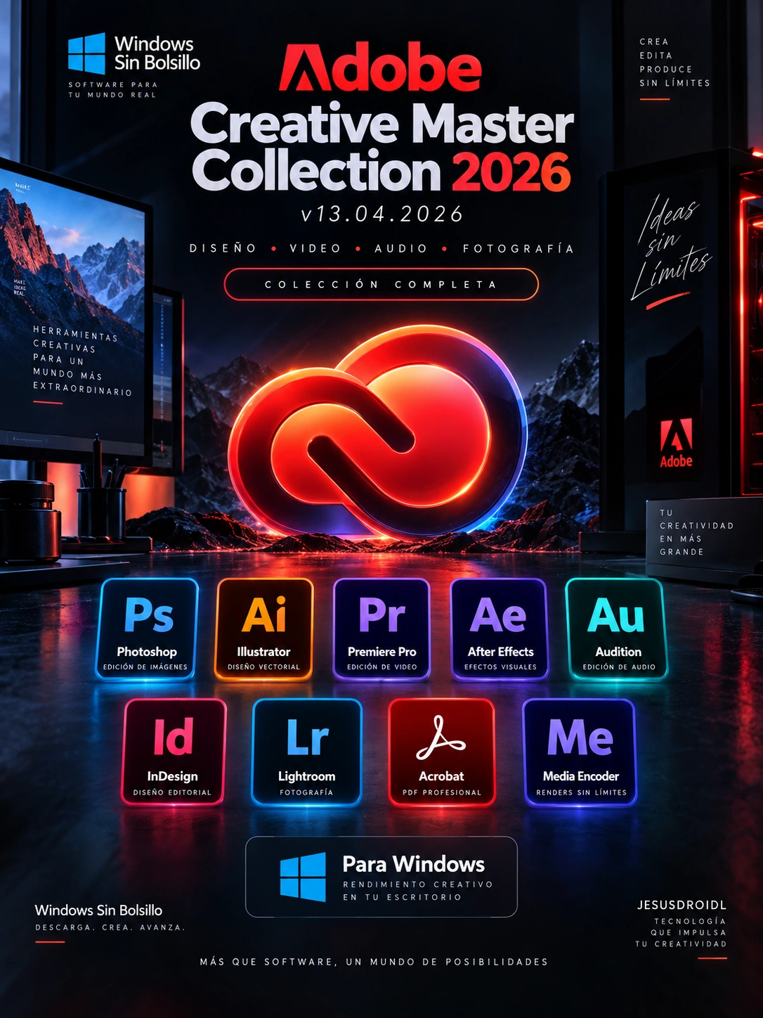 Suite completa Adobe Creative Cloud 2026